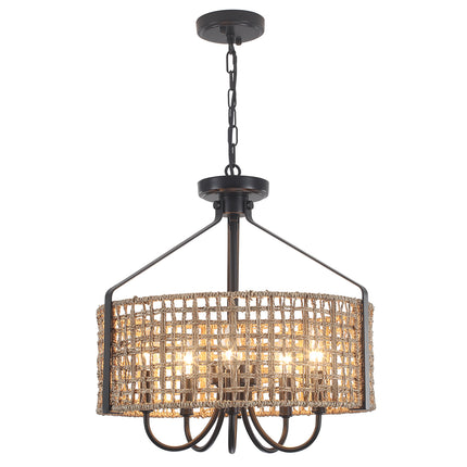 5-Light Woven Seagrass Drum Chandelier