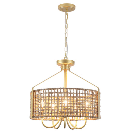 5-Light Woven Seagrass Drum Chandelier