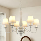 6-Light Antique White Wood Farmhouse Chandelier with Fabric Shades