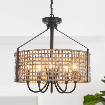 5-Light Woven Seagrass Drum Chandelier