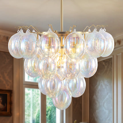 9-Light Matte Black Iridescent Globe Chandelier