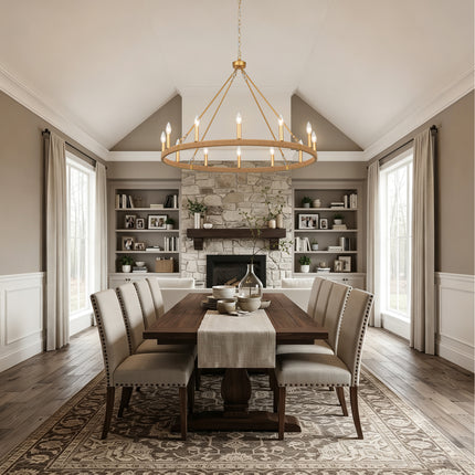 12-Light Matte Gold Rope Wagon Wheel Chandelier