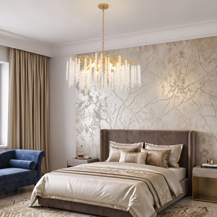 12-Light Matte Gold Crystal Branch Chandelier