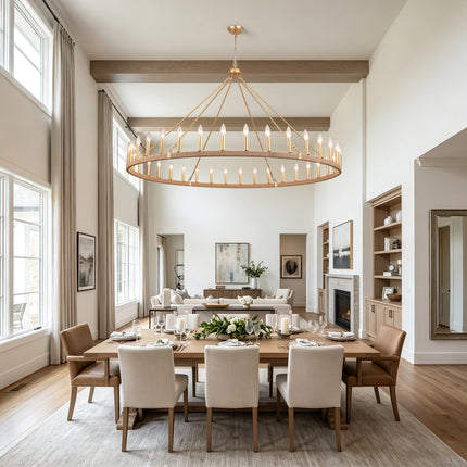 36-Light Matte Gold Rope Wagon Wheel Chandelier