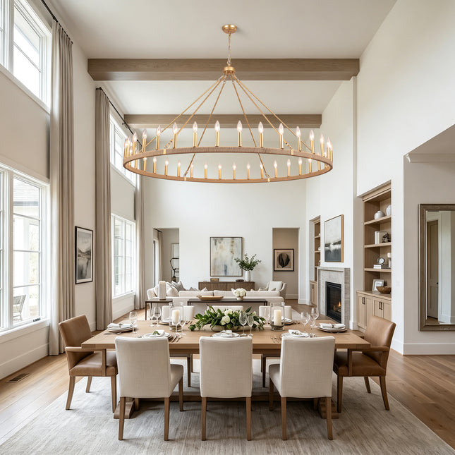 36-Light Matte Gold Rope Wagon Wheel Chandelier