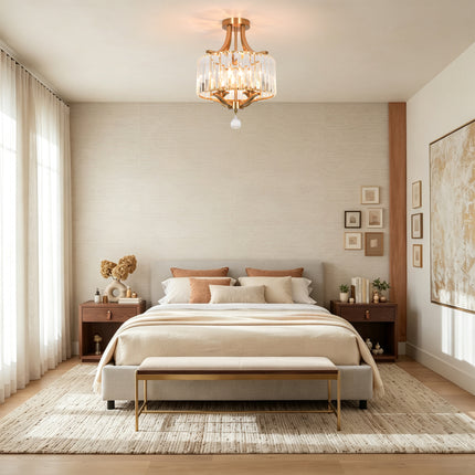 4-Light  Modern Copper Crystal Ceiling Light