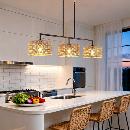 3-Light Woven Rattan Island Pendant