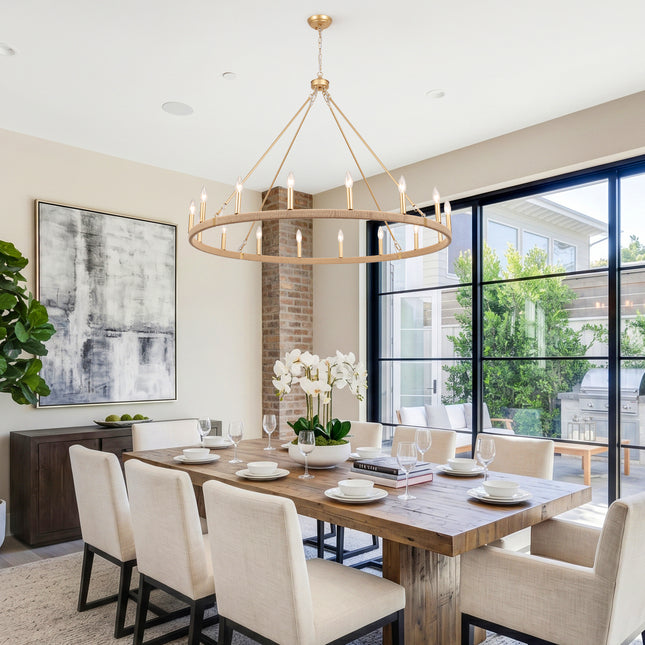 16-Light Matte Gold Rope Wagon Wheel Chandelier