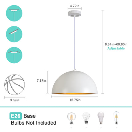Modern White & Gold Dome Pendant Light (2-Pack)