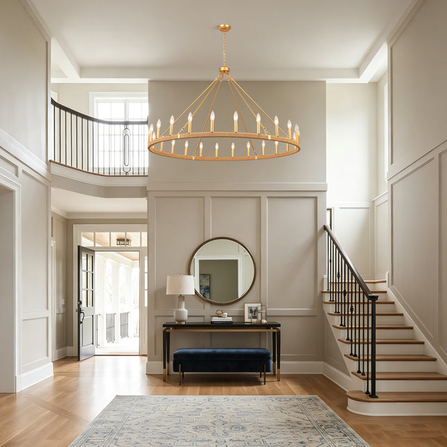 24-Light Matte Gold Rope Wagon Wheel Chandelier