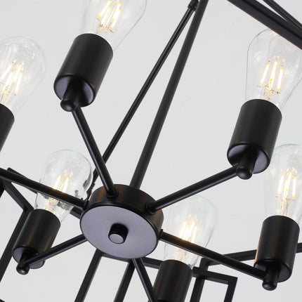 Large 6-Light Black Geometric Iron Chandelier