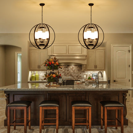 4-Light Black Globe Chandelier