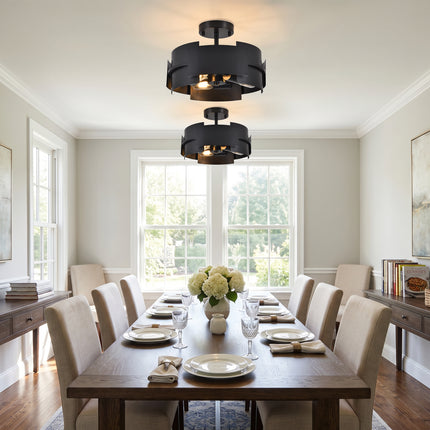 3-Light Black Metal Flush Mount Ceiling Light