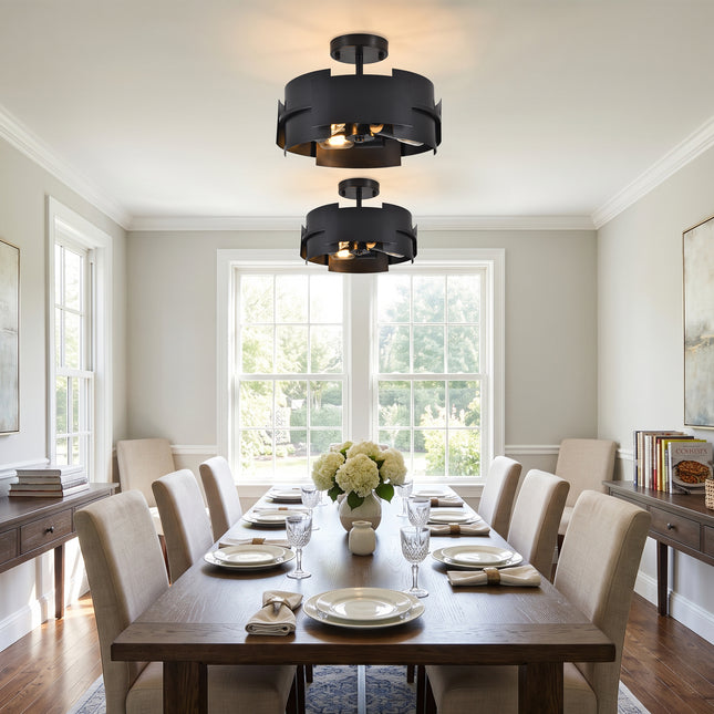 3-Light Black Metal Flush Mount Ceiling Light