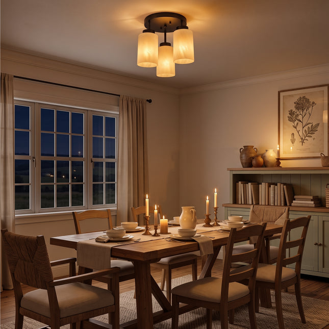 Black 3-Light Ceiling Light with Frosted Glass