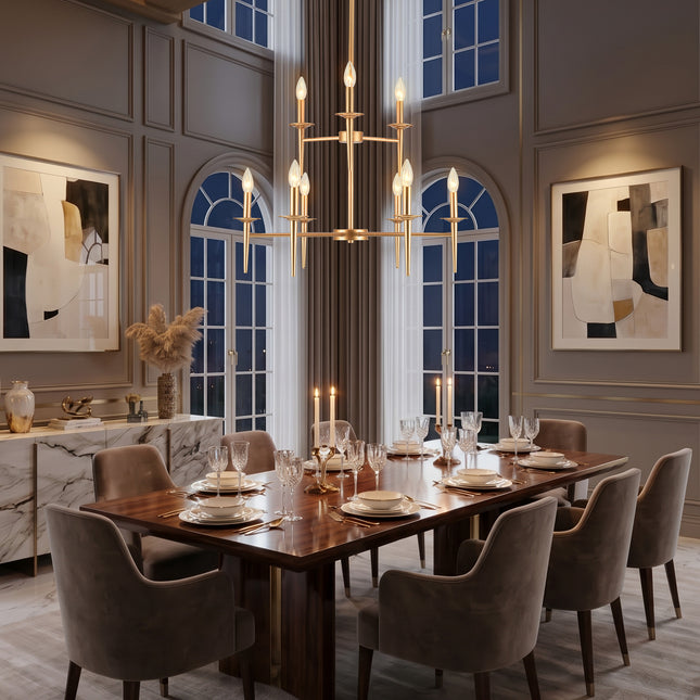 9-Light 2-Tier Matte Gold Candle Chandelier