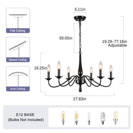 Classic Black 6-Bulb Candle Chandelier