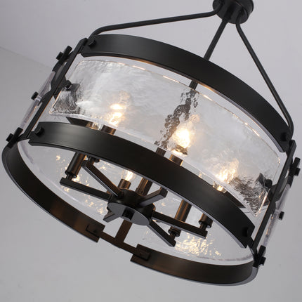 6-Light Black Glass Drum Candle Chandelier
