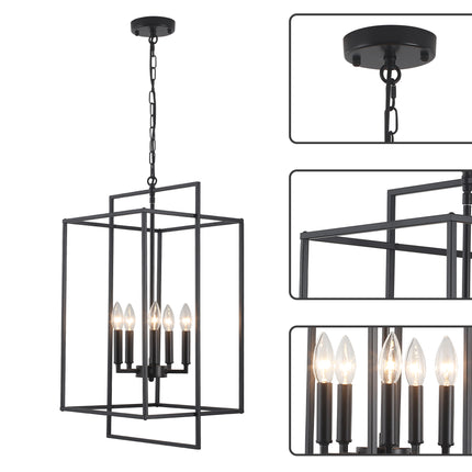 Black 5-Light Geometric Cage Lantern