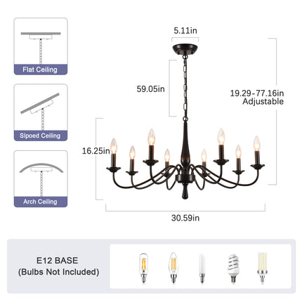 Classic Black 8-Bulb Candle Chandelier
