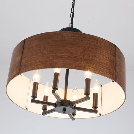 6-Light Rustic Brown Drum Chandelier
