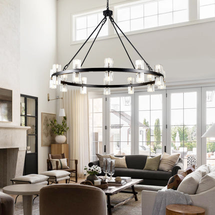 24-Light Black Crystal Wagon Wheel Chandelier