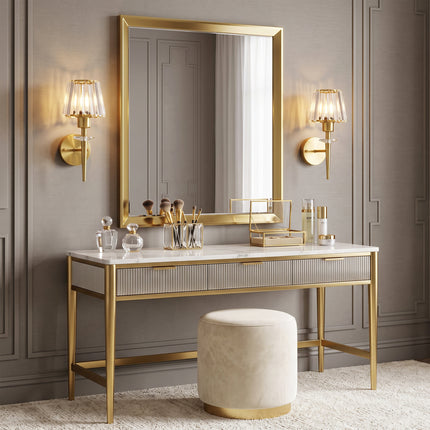 Set of 2 Brushed Brass 1-Light Fluted Glass Wall Sconces
