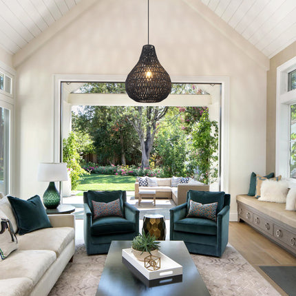 Pendant Light Black Paper Rattan Shade