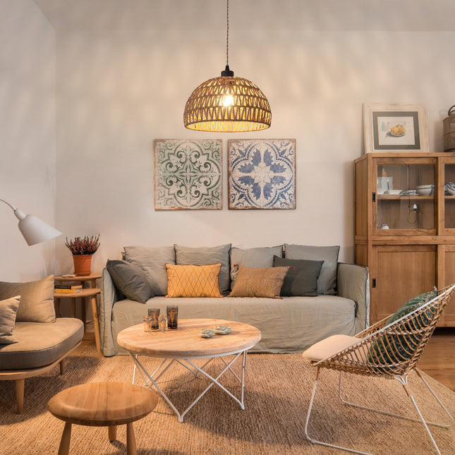 Pendant Light Dome Minimalist - Brown Rope Dimmer Plug-in