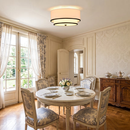 3-Light Black Double Drum Flush Mount Ceiling Light
