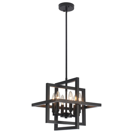 Geometric Black and Brass 6-Light Frame Pendant Light
