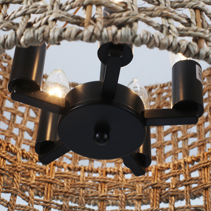 5-Light 2-Tier Woven Seagrass pendant light
