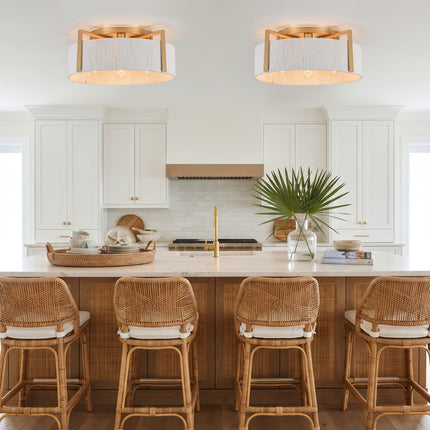 Matte Gold 4-Bulb Cotton Drum Flush Mount Lighting