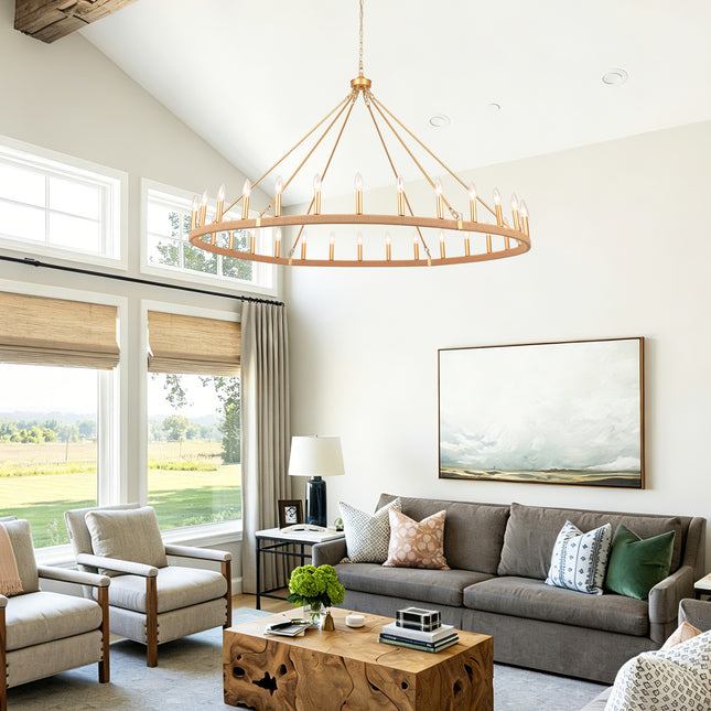 20-Light Matte Gold Rope Wagon Wheel Chandelier