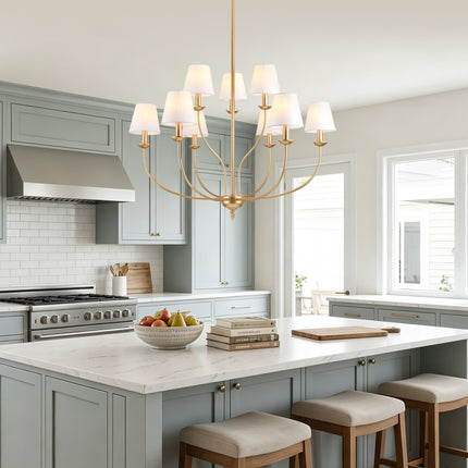 9-Light 2-Tier Brushed Brass Candle Chandelier with Linen Shades