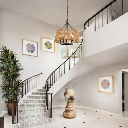 Chandelier Woven Rattan Basket 5-Light