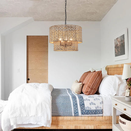 5-Light 2-Tier Woven Seagrass pendant light