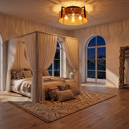 4-Light Woven Rope Ceiling Light 