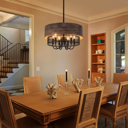 Faux Wood 6-Light Drum Chandelier