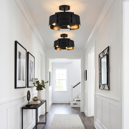 3-Light Black Metal Flush Mount Ceiling Light