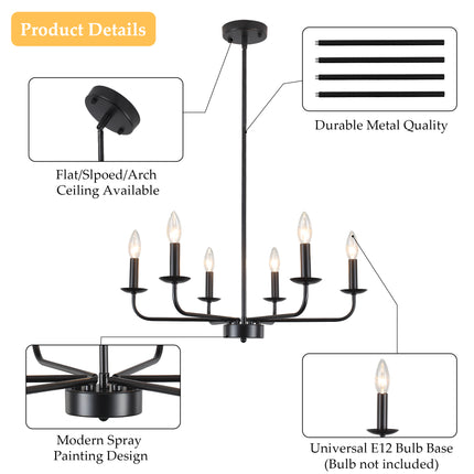 6-Light Black Candle Chandelier