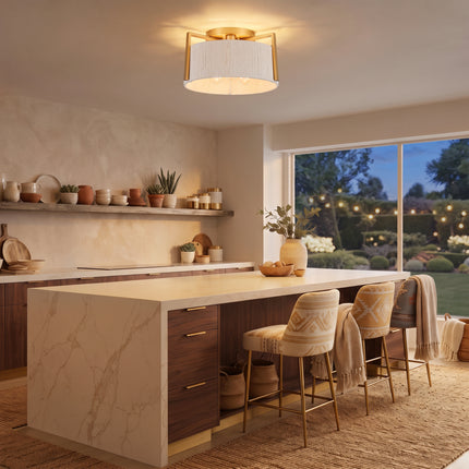 Matte Gold 3-Bulb Cotton Drum Flush Mount Lighting