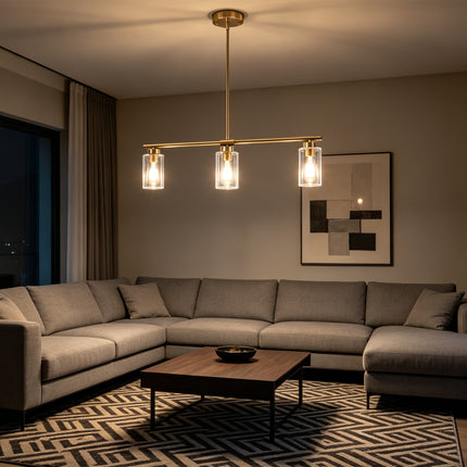 3-Light Brass Kitchen Island Pendant Light