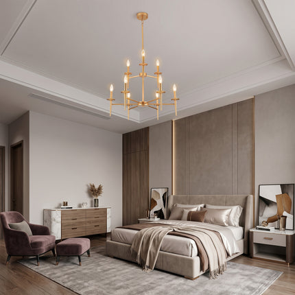 9-Light 2-Tier Matte Gold Candle Chandelier