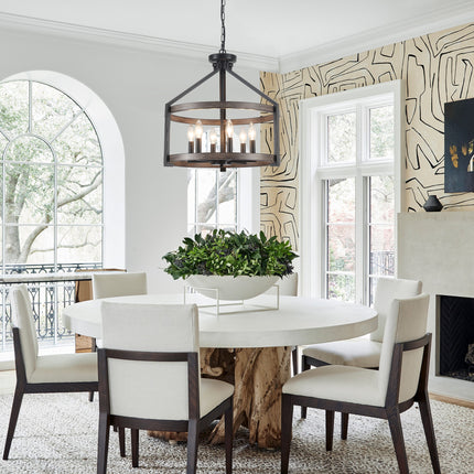 Rustic 6-Light Faux Wood & Black Drum Chandelier