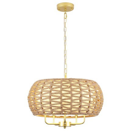 Modern Coastal Hemp Rope Drum Chandelier