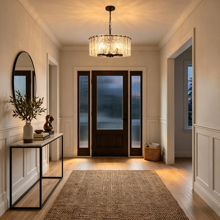 5-Light Black Textured Glass Drum Chandelier