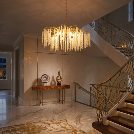 12-Light Matte Gold Crystal Branch Chandelier