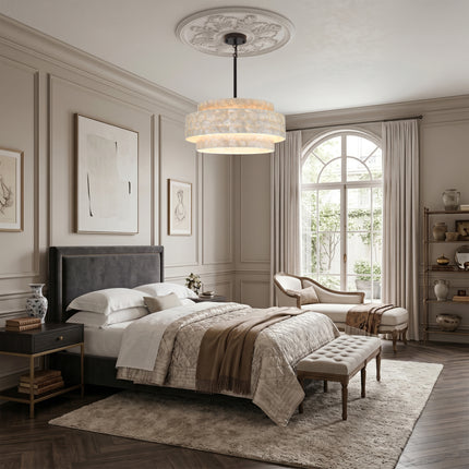 Black 5-Light 3-Tier Capiz Shell Chandelier