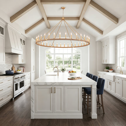 36-Light Matte Gold Rope Wagon Wheel Chandelier